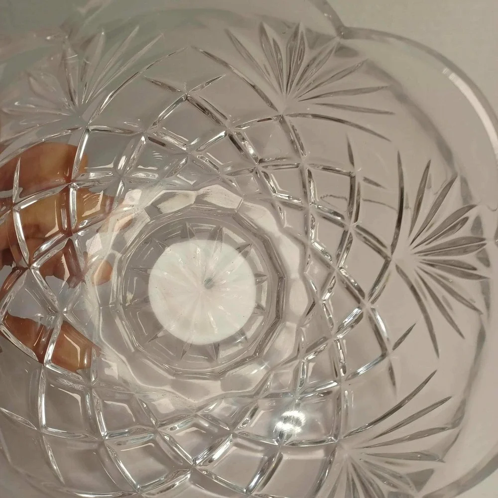 Vintage Lead Crystal Bowl Cut Glass‎ Scalloped Edge Serving Bowl Centerpiece